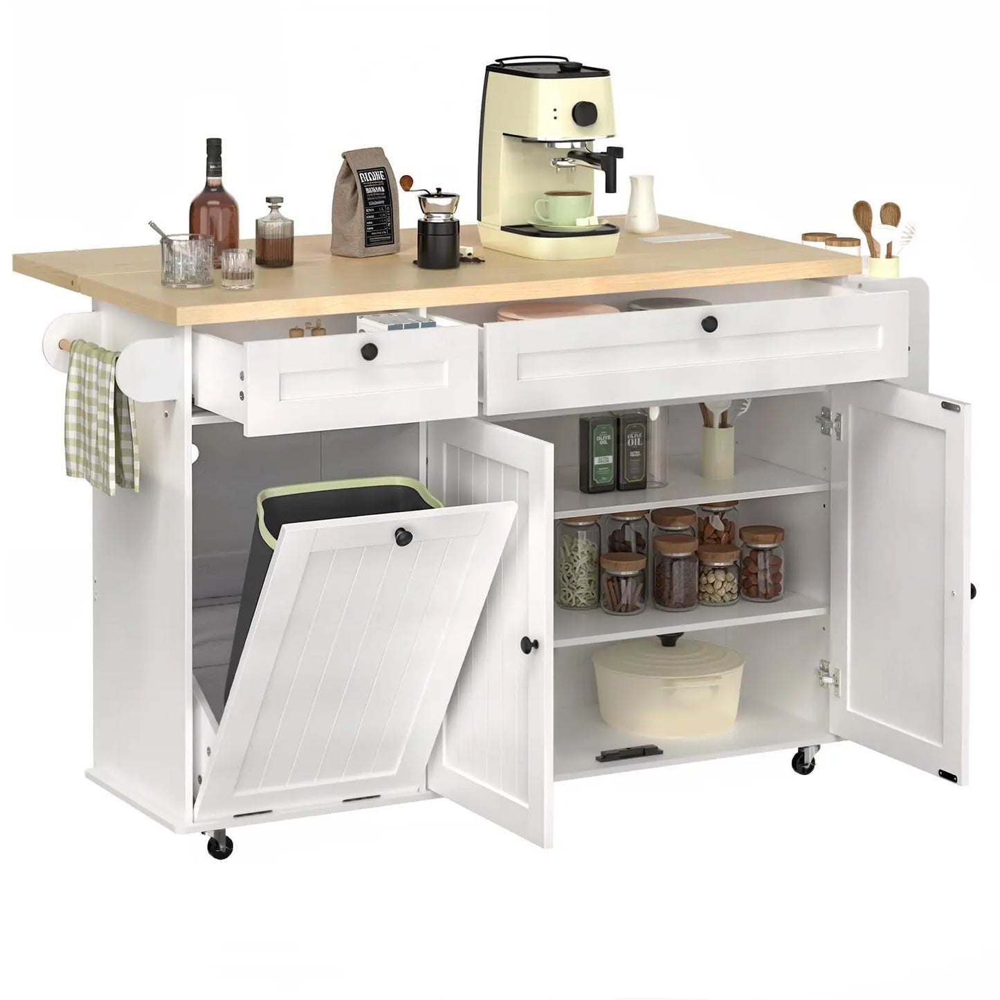 Mobile Kitchen Islands Rolling Trolleys with Spice Rack