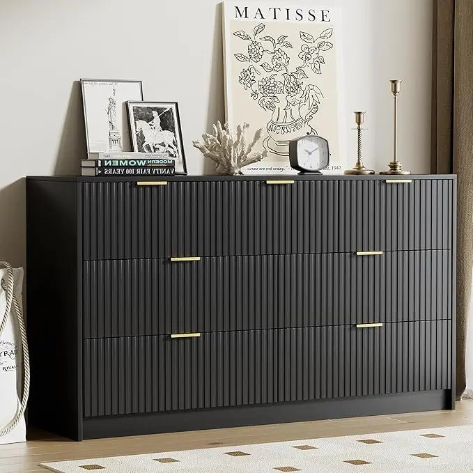 Modern 9 Drawer Dresser with Smooth Slides and Gold Handles