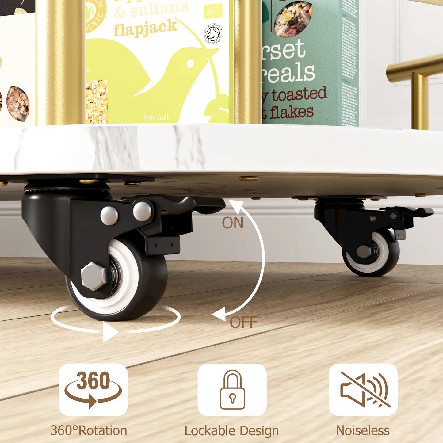 Gold Bar Carts with 4-Tiers Storage Shelves On Wheels