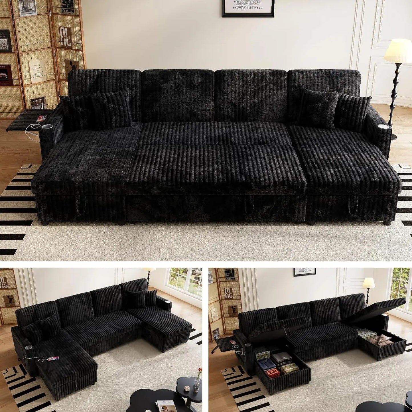 U Shaped Sleeper Sectional Sofa Pull Out Bed