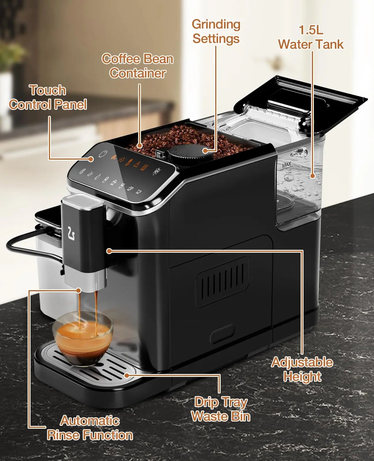 Fully Automatic Espresso Machine With Grinder and Milk Frother