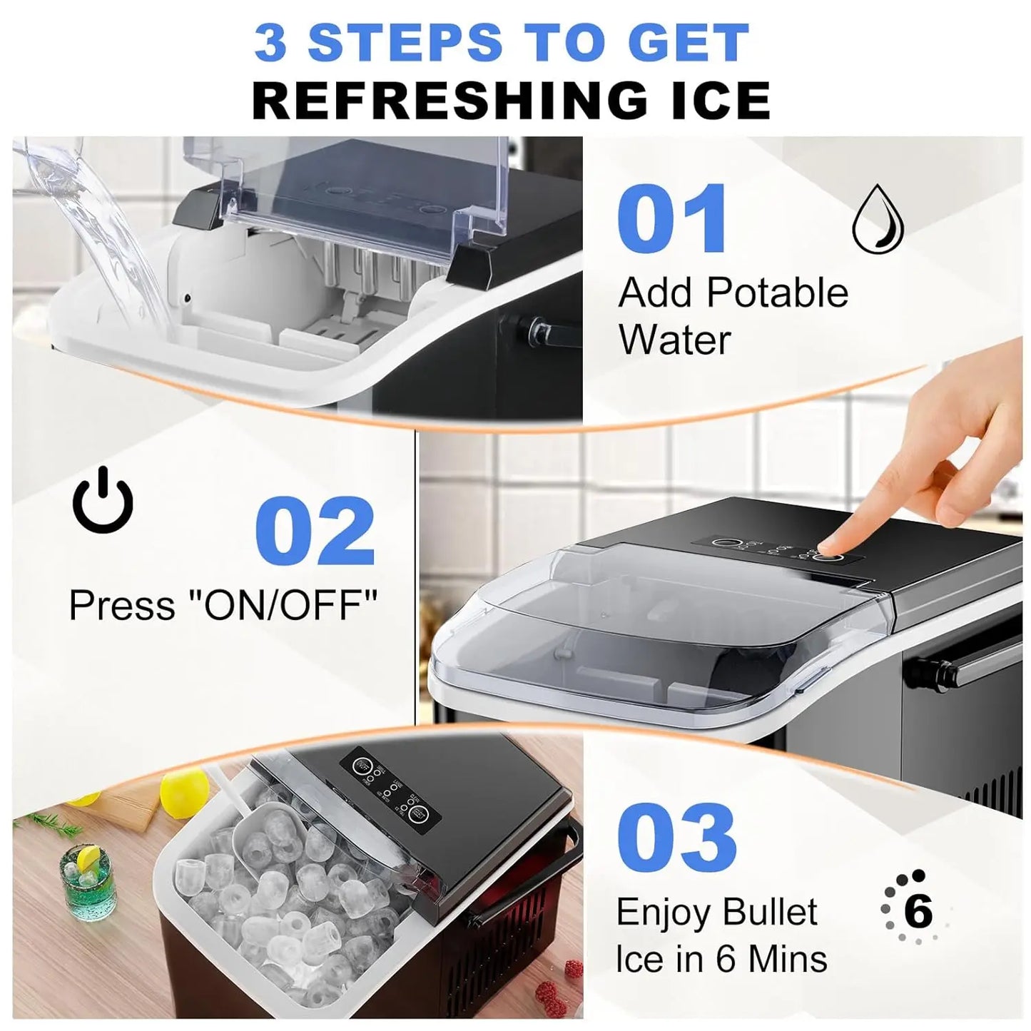 Portable Ice Maker Machine, Auto-Clean with Basket & Scoop