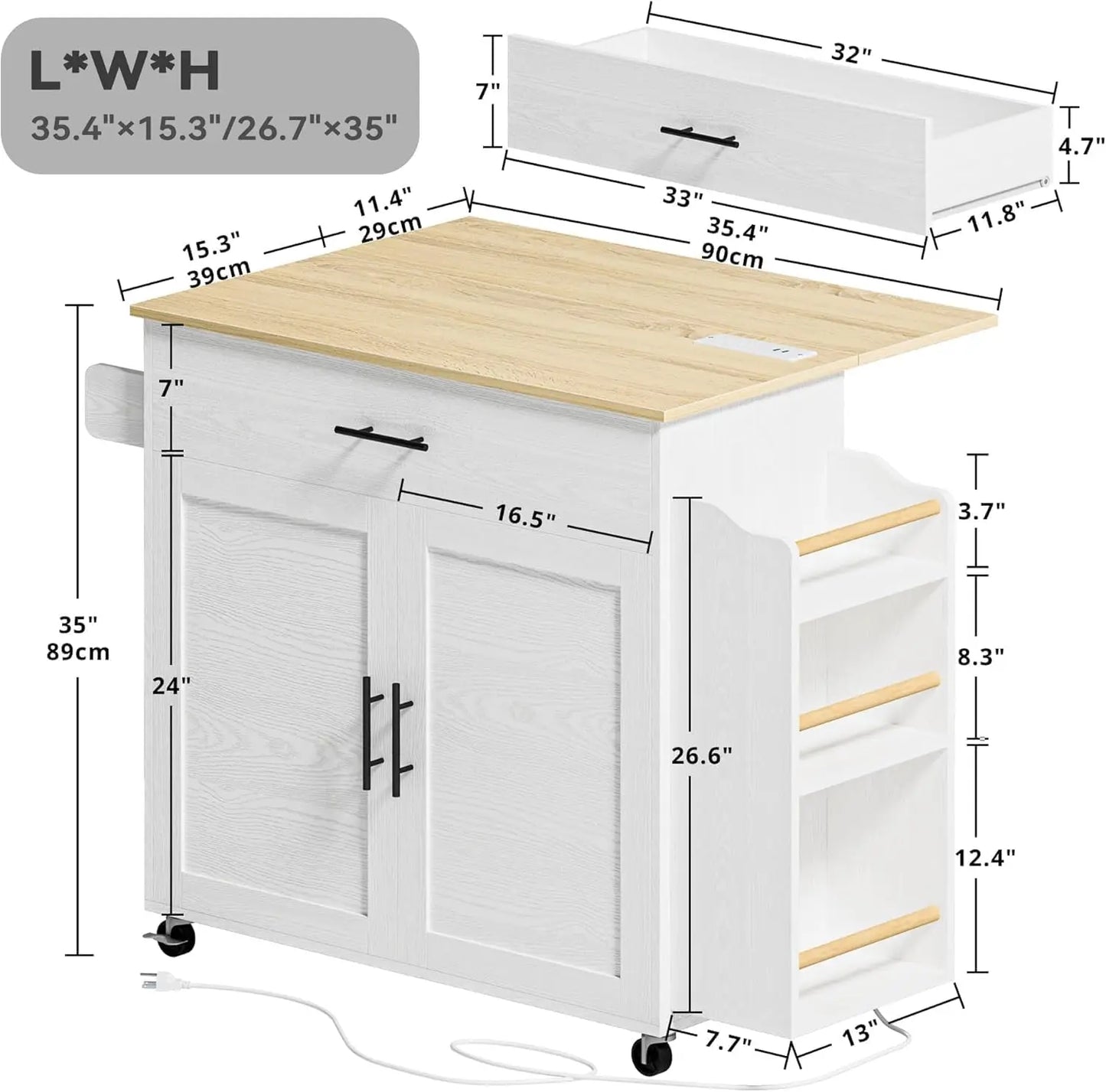 Rolling Kitchen Island with Storage with Drop Leaf