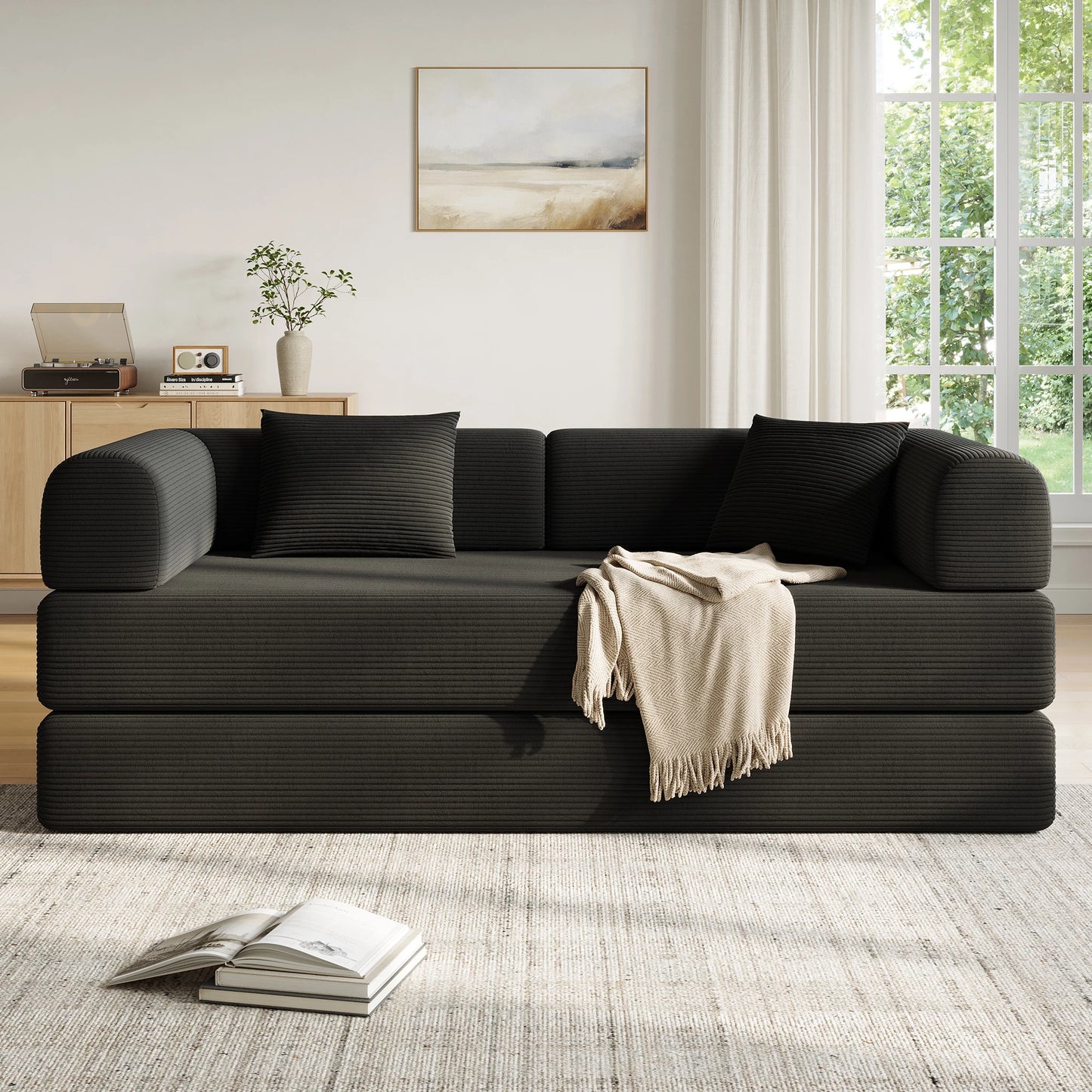 Convertible Floor Sofa Bed with Fixed-Shape Frame