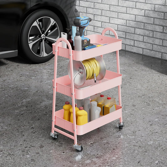 3 Tier Metal Storage Kitchen Cart with Lockable Wheels