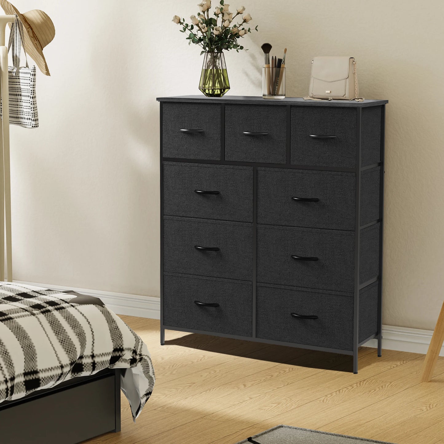 Dresser For Bedroom With 9 Fabric Storage Drawers