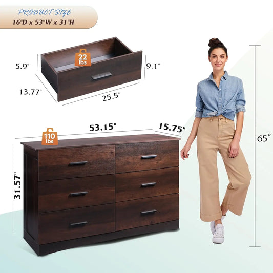 Wide Chest of Drawers with 6 Drawers