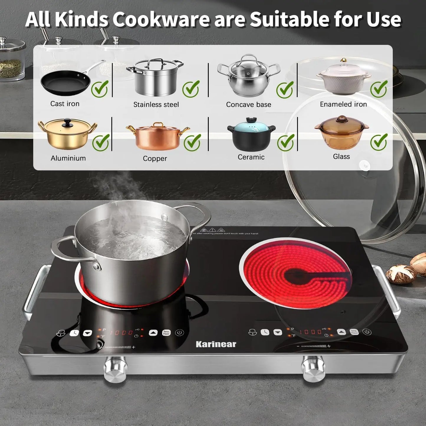 Karinear Ceramic Hob 2 Zones with Safety Lock