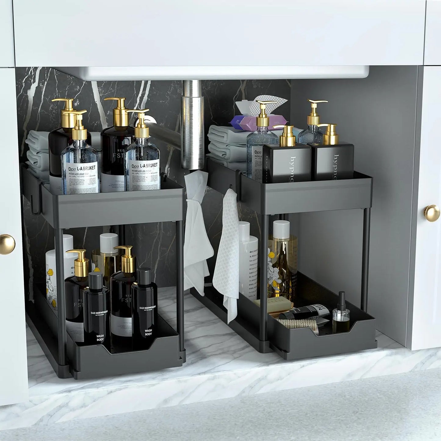 2 Tier Bathroom Cabinet Organizer with Sliding Basket