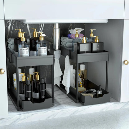 2 Tier Bathroom Cabinet Organizer with Sliding Basket