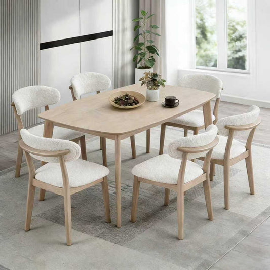 ACTU Dining Table Set with Upholstered Chairs for Modern Homes (Seats 4–6, Solid Wood)