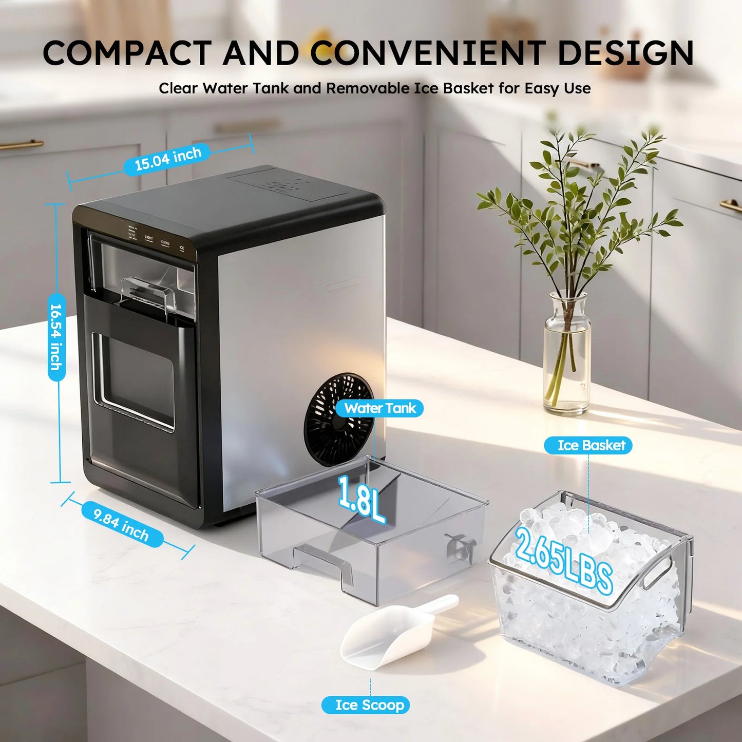 Nugget Ice Machine with Ice Scoop & Basket
