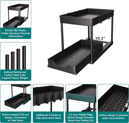 2 Tier Bathroom Cabinet Organizer with Sliding Basket