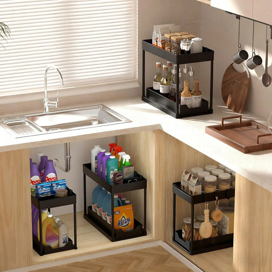 2 Tier Bathroom Cabinet Organizer with Sliding Basket
