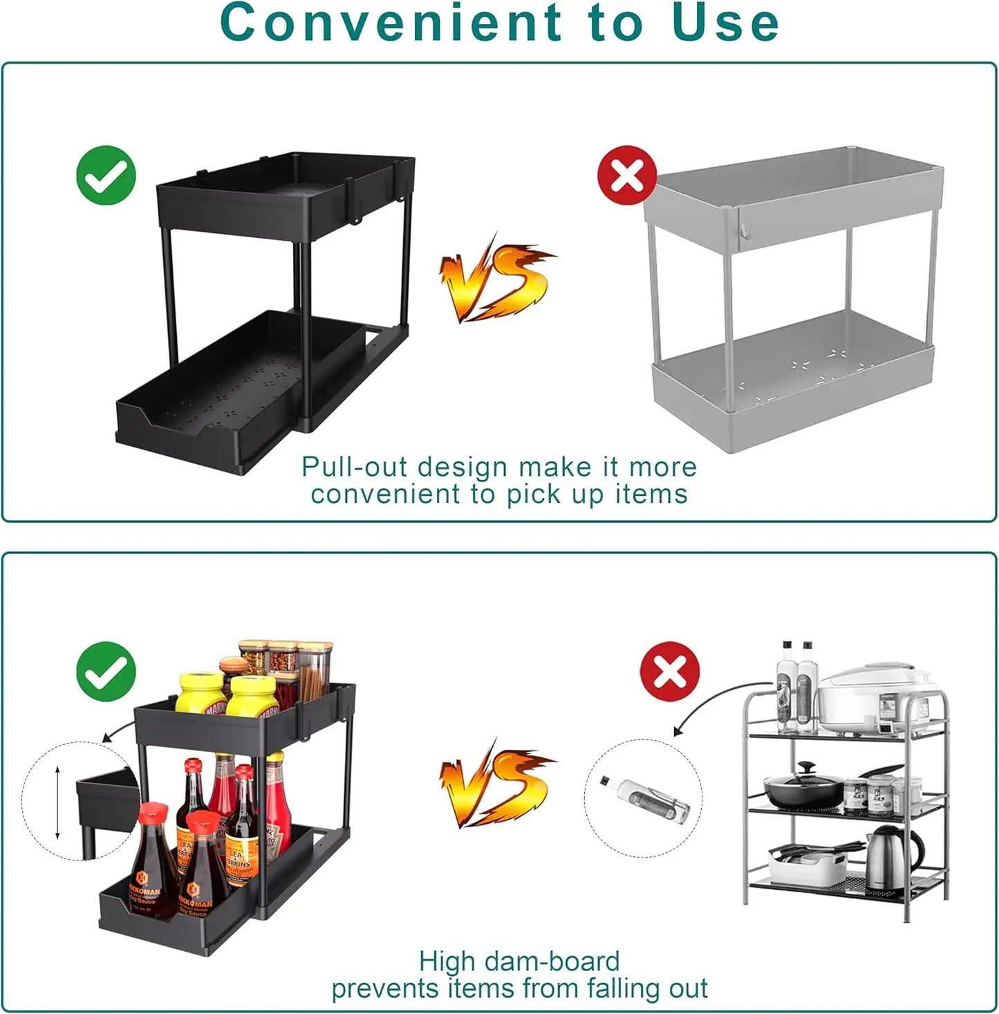 2 Tier Bathroom Cabinet Organizer with Sliding Basket