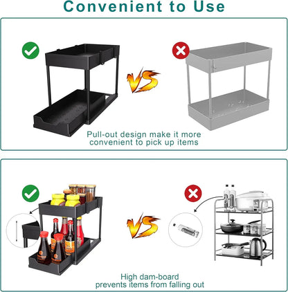 2 Tier Bathroom Cabinet Organizer with Sliding Basket