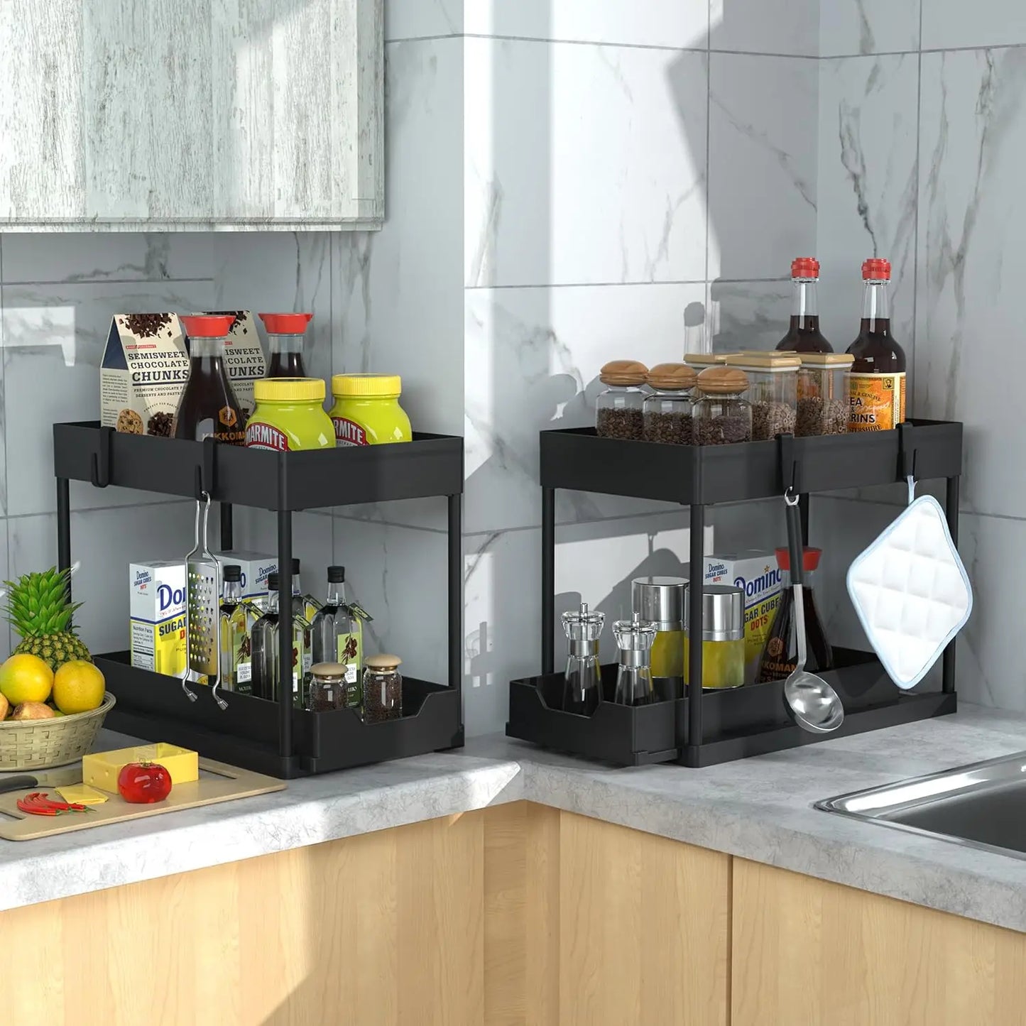 2 Tier Bathroom Cabinet Organizer with Sliding Basket