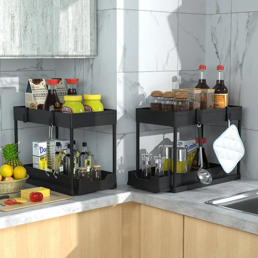 2 Tier Bathroom Cabinet Organizer with Sliding Basket
