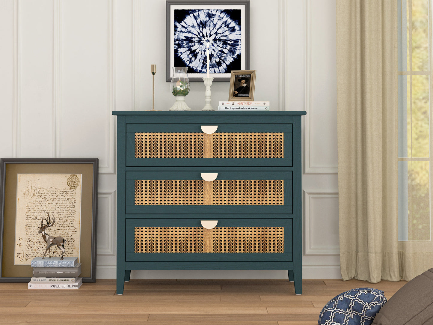 3 Drawer Cabinet Natural Rattan