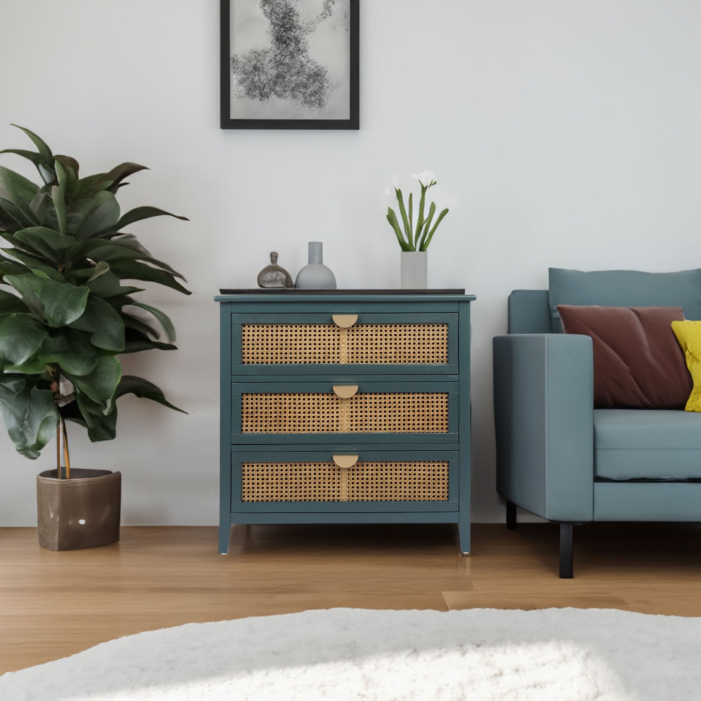 3 Drawer Cabinet Natural Rattan