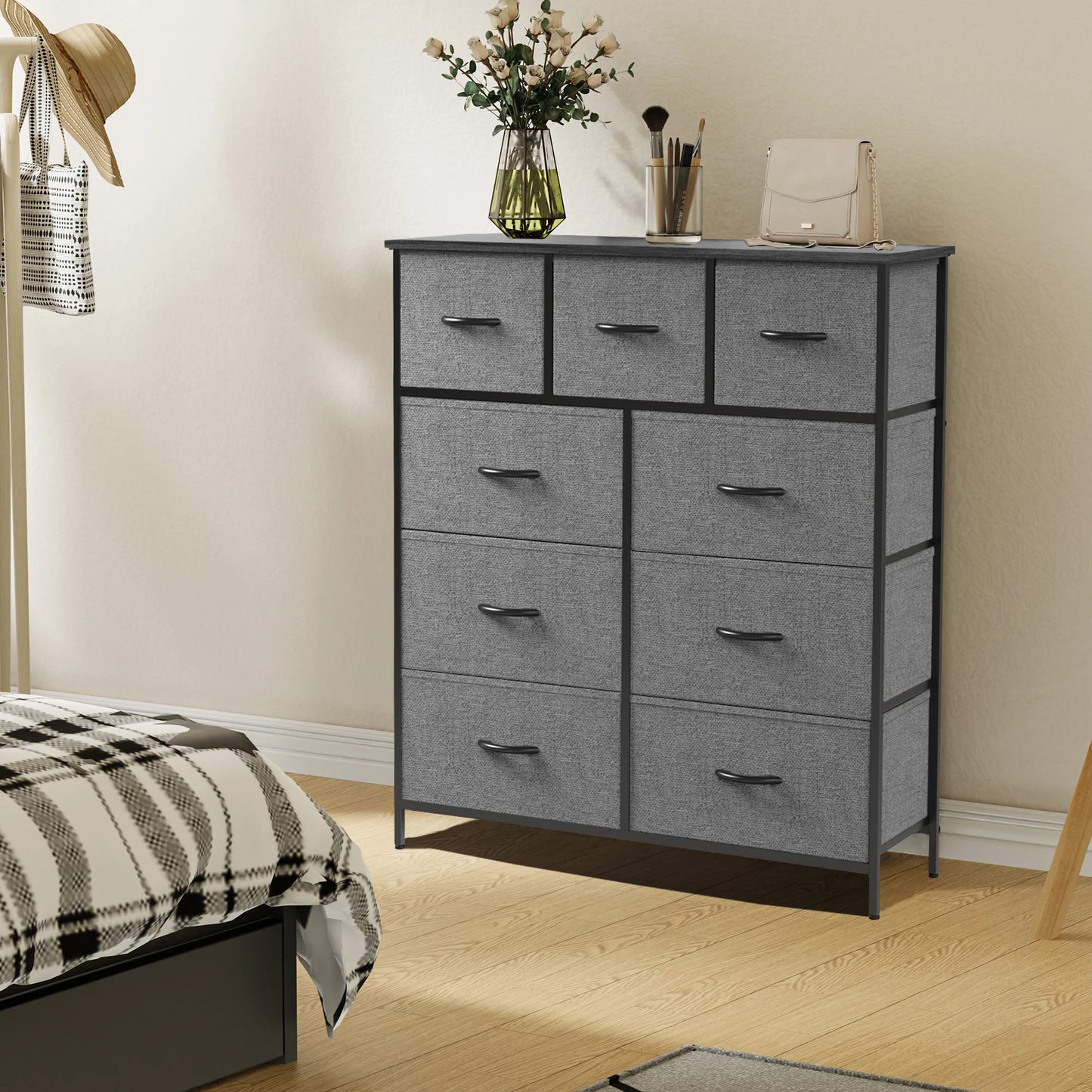 Dresser For Bedroom With 9 Fabric Storage Drawers
