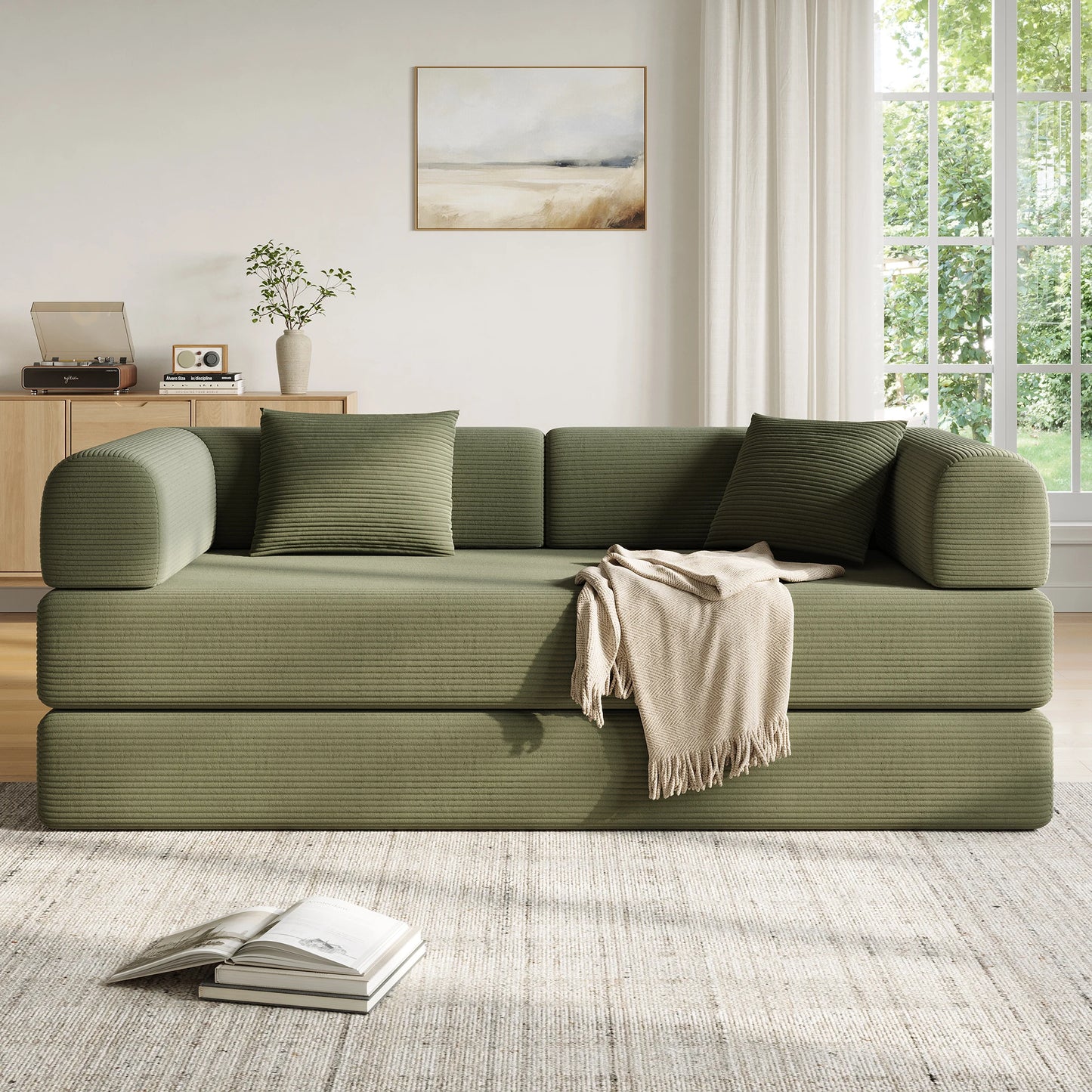Convertible Floor Sofa Bed with Fixed-Shape Frame