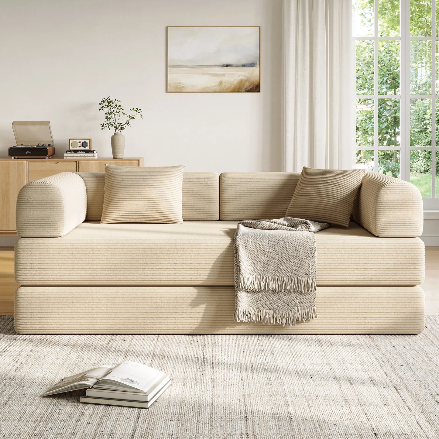 Convertible Floor Sofa Bed with Fixed-Shape Frame