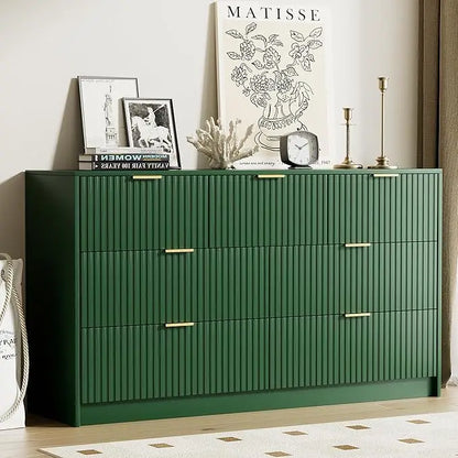 Modern 9 Drawer Dresser with Smooth Slides and Gold Handles