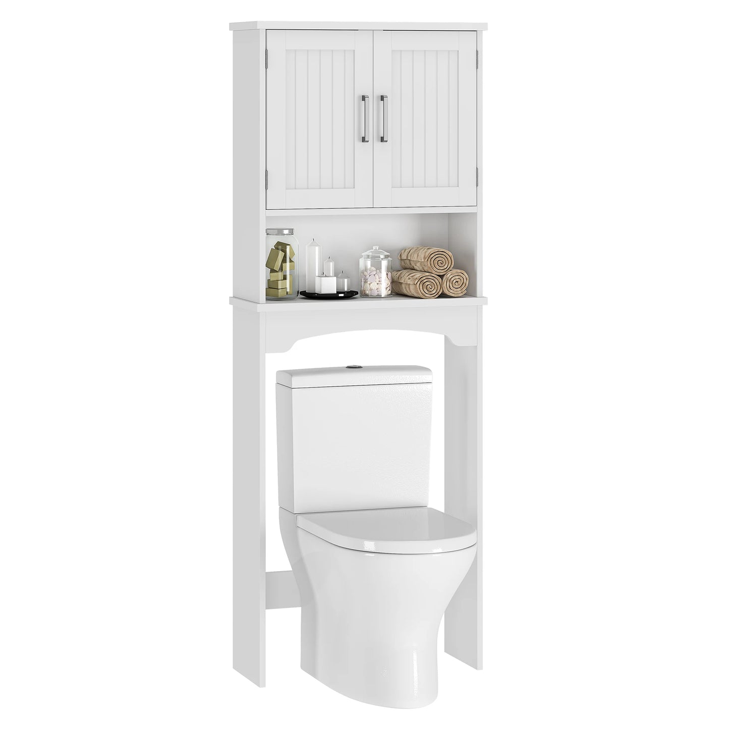 Over The Toilet Storage Cabinet with Double Doors and Anti-Tip Device