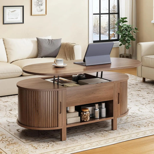 Oval Lift Top Coffee Table with Hidden Compartment
