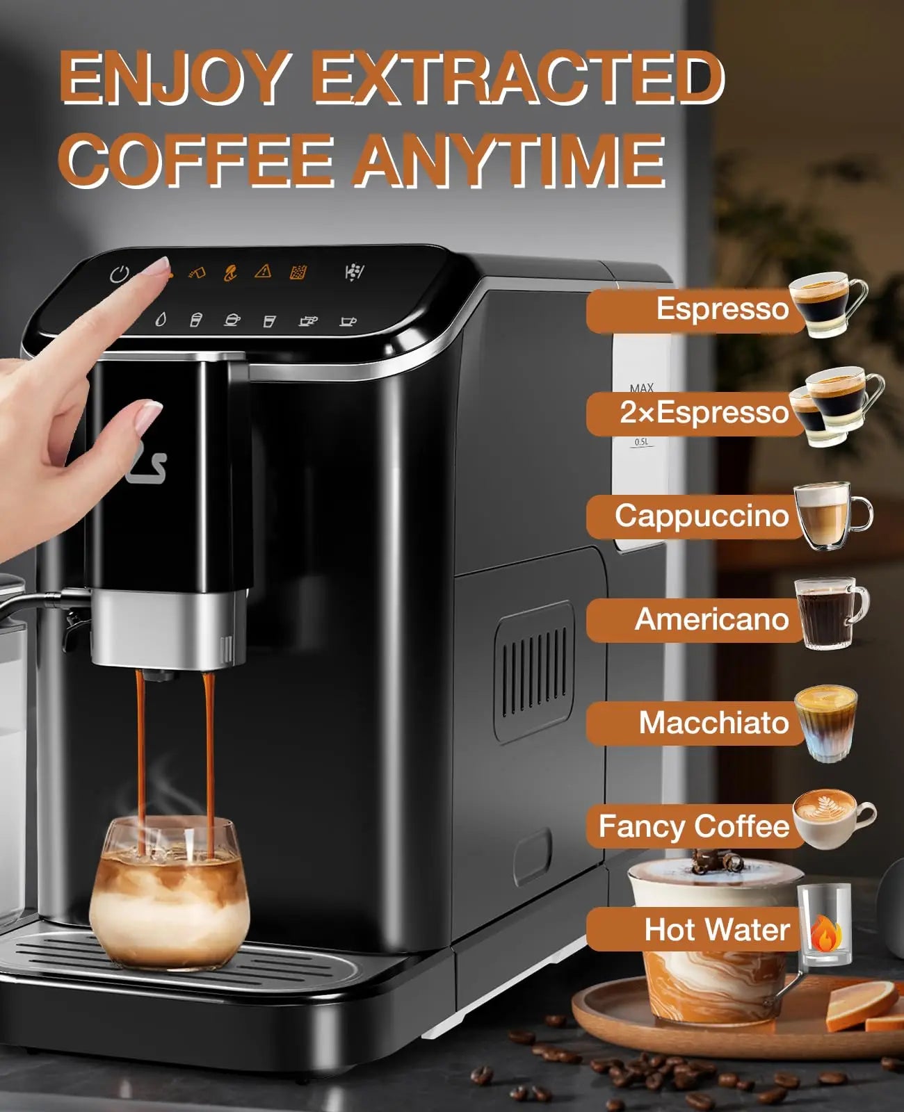 Fully Automatic Espresso Machine With Grinder and Milk Frother