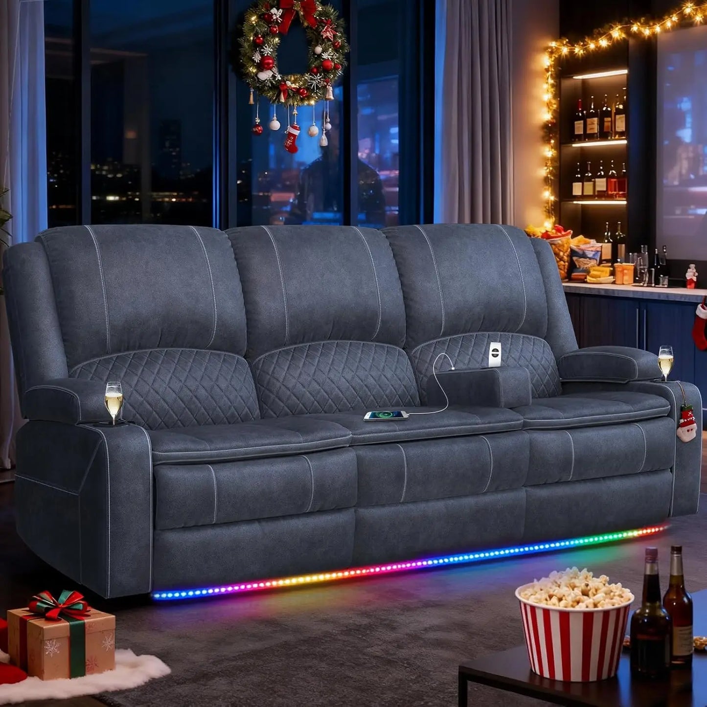 3 Seat Recliner Sofa with Console