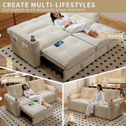 Loveseat Sleeper Sofa with Pull Out Bed, with Pockets and USB