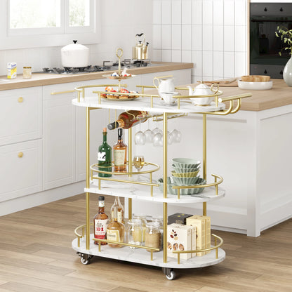 Gold Bar Carts with 4-Tiers Storage Shelves On Wheels