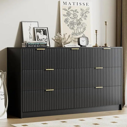 Modern 9 Drawer Dresser with Smooth Slides and Gold Handles