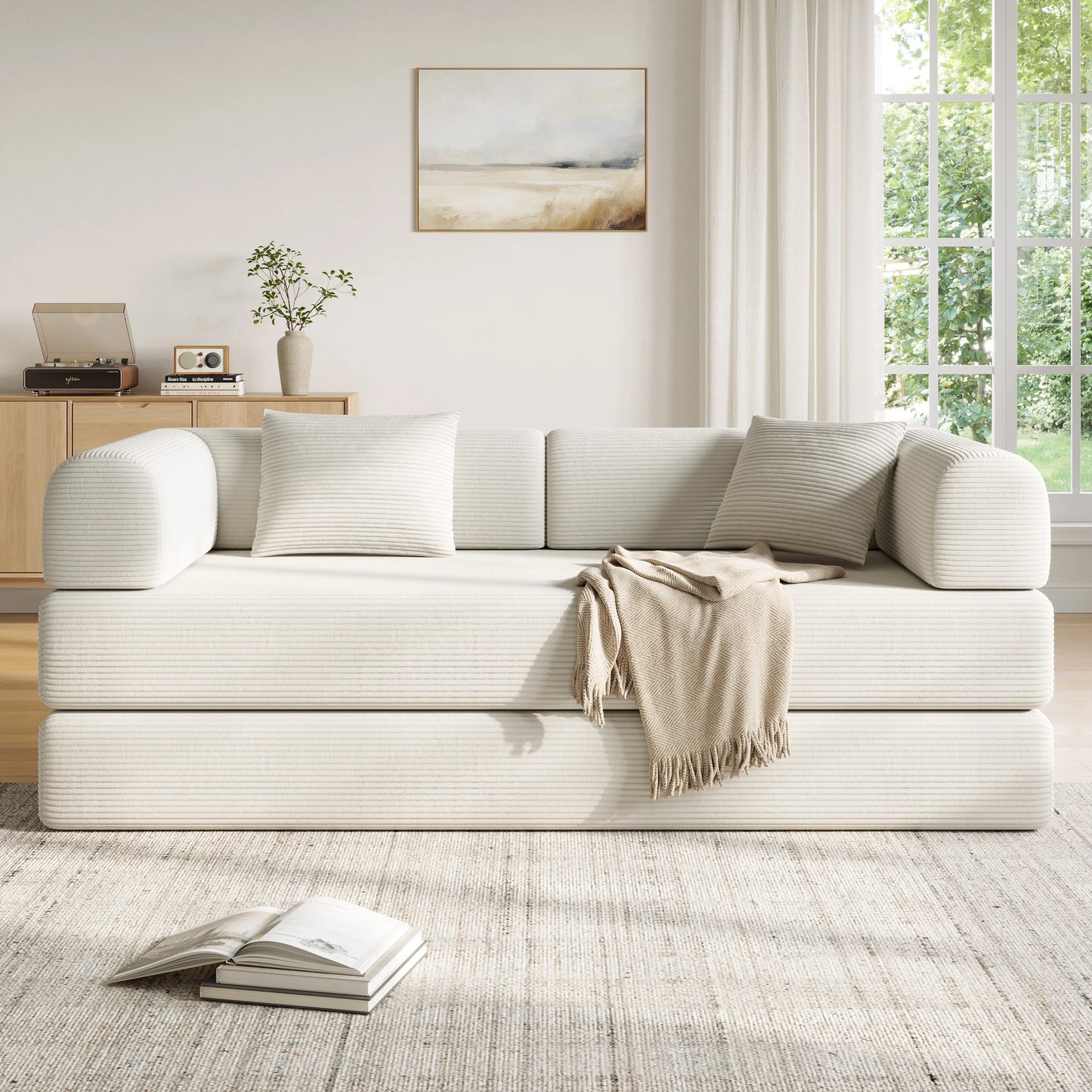 Convertible Floor Sofa Bed with Fixed-Shape Frame