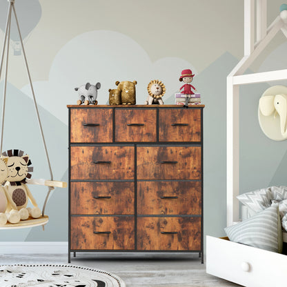 Dresser For Bedroom With 9 Fabric Storage Drawers