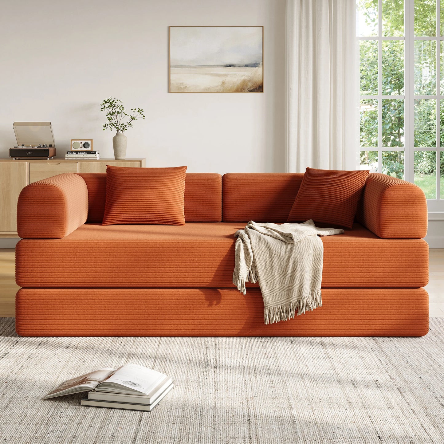 Convertible Floor Sofa Bed with Fixed-Shape Frame