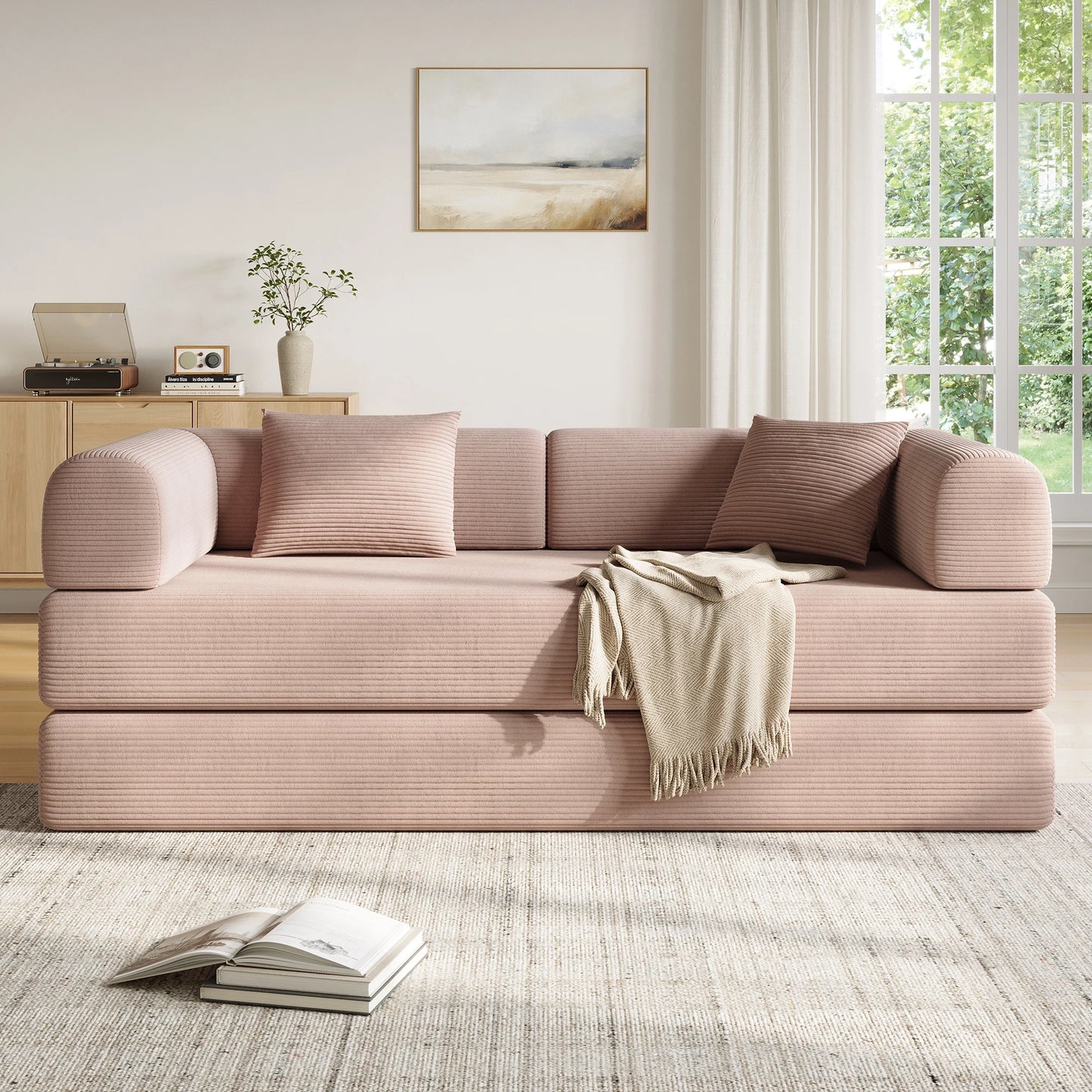 Convertible Floor Sofa Bed with Fixed-Shape Frame