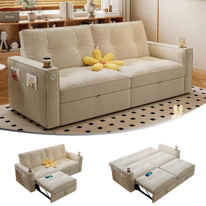 Loveseat Sleeper Sofa with Pull Out Bed, with Pockets and USB
