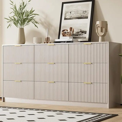 Modern 9 Drawer Dresser with Smooth Slides and Gold Handles