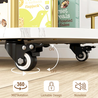 Gold Bar Carts with 4-Tiers Storage Shelves On Wheels