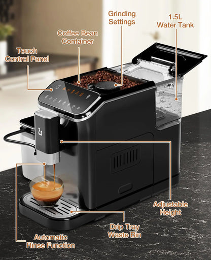 Fully Automatic Espresso Machine With Grinder and Milk Frother