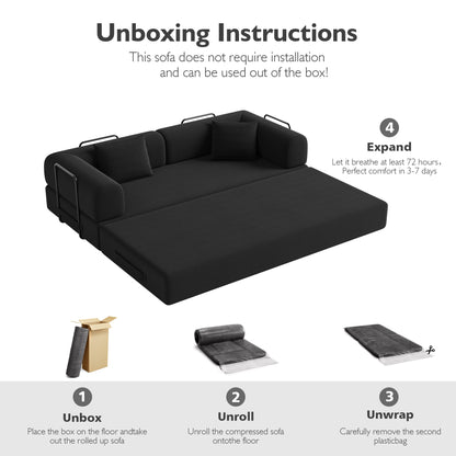 Convertible Floor Sofa Bed with Fixed-Shape Frame