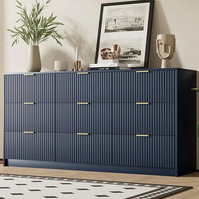 Modern 9 Drawer Dresser with Smooth Slides and Gold Handles