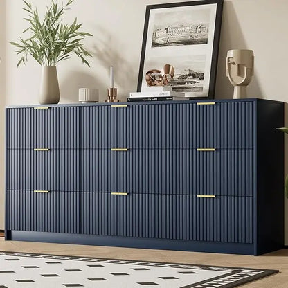 Modern 9 Drawer Dresser with Smooth Slides and Gold Handles