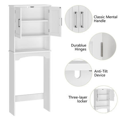Over The Toilet Storage Cabinet with Double Doors and Anti-Tip Device
