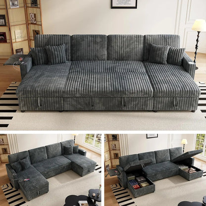 U Shaped Sleeper Sectional Sofa Pull Out Bed