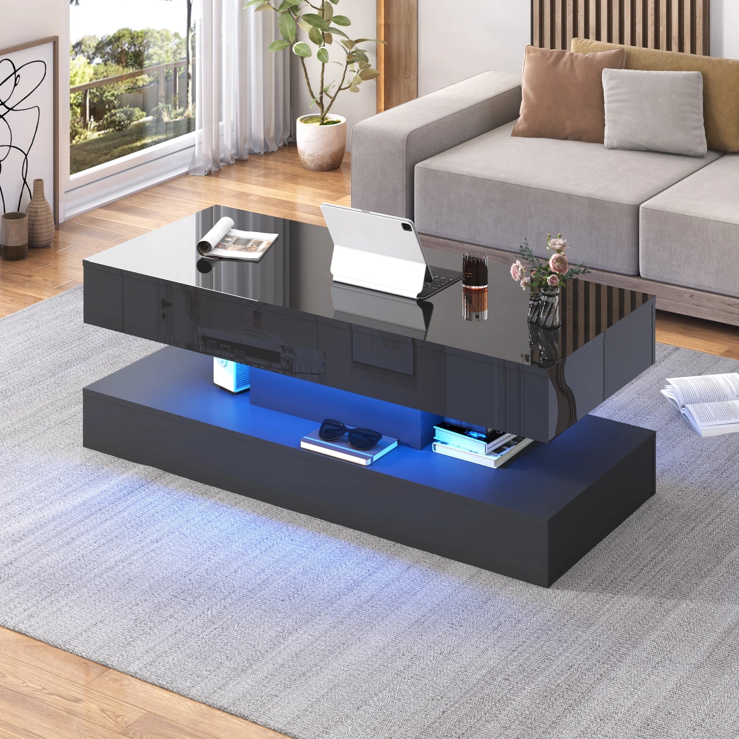 Center Table with Open Display Shelf & Large Storage Space