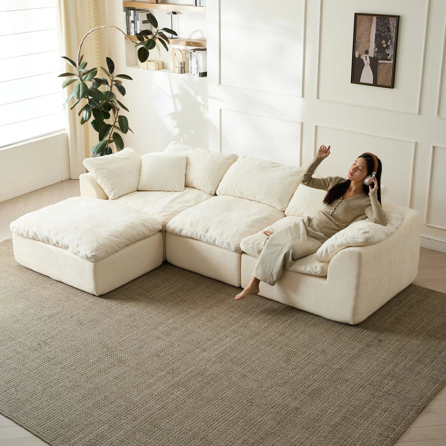 Modern Cloud L-Shaped 3-Seater Deep Seat Sofa